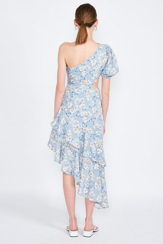 Blue Floral One Shoulder Dress - MOD&SOUL - Contemporary Women's Clothing
