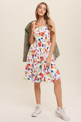 Flower Print Square Neck Dress - MOD&SOUL - Contemporary Women's Clothing