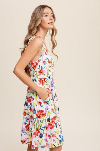 Flower Print Square Neck Dress - MOD&SOUL - Contemporary Women's Clothing