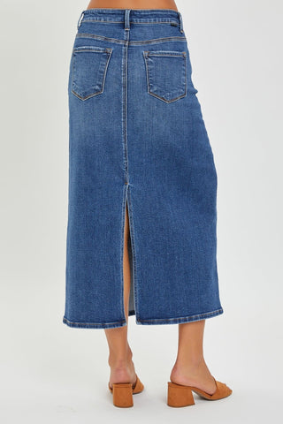 High Rise Back Slit Denim Skirt - MOD&SOUL - Contemporary Women's Clothing