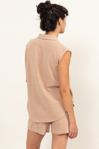 Linen Button-Down Shirt And Shorts Set - MOD&SOUL - Contemporary Women's Clothing