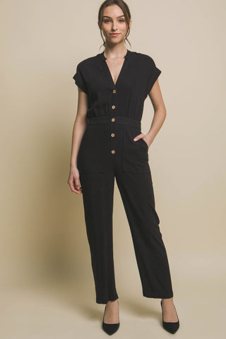 Love Tree Button Up Front Pocket Jumpsuit - MOD&SOUL - Contemporary Women's Clothing