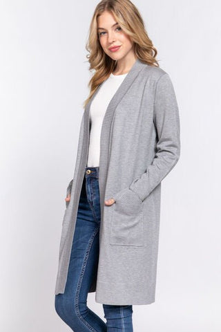 ACTIVE BASIC Open Front Rib Trim Long Sleeve Knit Cardigan - MOD&SOUL - Contemporary Women's Clothing