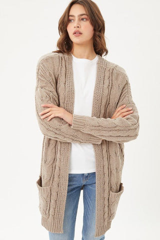 Chenille Cable Knit Oversized Open Front Cardigan -  - Love Tree - MOD&SOUL