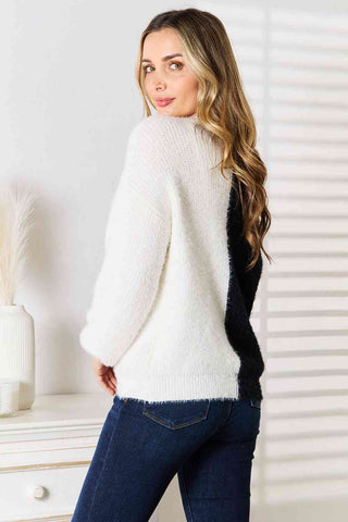 Contrast Button-Front V-Neck Cardigan - sweater - Trendsi - MOD&SOUL