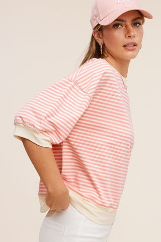 Crew Neck Striped Short Sleeve Top - MOD&SOUL - Contemporary Women's Clothing