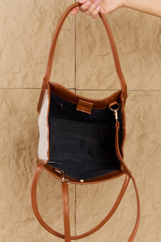 Fame Beach Chic Faux Leather Trim Tote Bag in Ochre - Handbags - Trendsi - MOD&SOUL