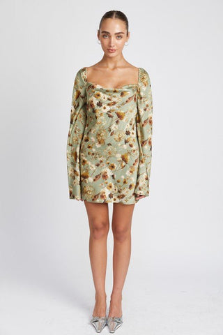 Floral Cowl Neck Mini Dress -  - Emory Park - MOD&SOUL