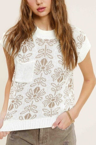 Flower Pattern Sleeveless Sweater Top - MOD&SOUL - Contemporary Women's Clothing