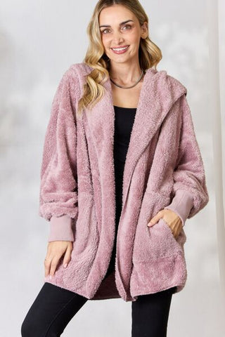 Lilac Faux Fur Open Front Hooded Jacket - MOD&SOUL - Contemporary Women's Clothing