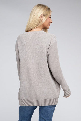 Melange Open Front Sweater Cardigan -  - ZENANA - MOD&SOUL