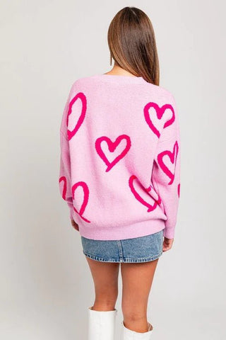 Pink Heart Print Sweater - MOD&SOUL - Contemporary Women's Clothing