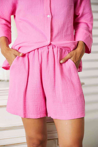 Pink Textured Shirt and Shorts Set - MOD&SOUL - Contemporary Women's Clothing