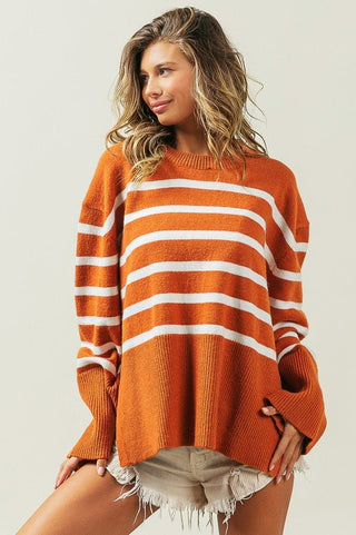Ribbed Hem Striped Sweater - MOD&SOUL - Contemporary Women's Clothing