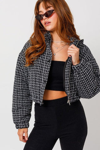 Tweed Crop Puffer Jacket - MOD&SOUL - Contemporary Women's Clothing