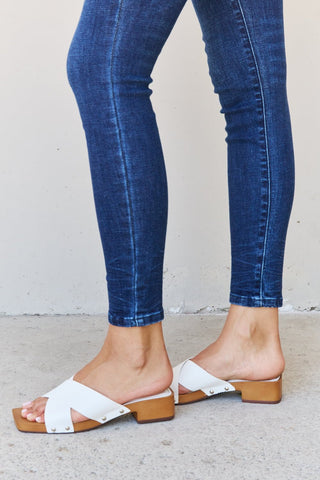 Step Into Summer Criss Cross Wooden Clog Mule in White -  - Trendsi - MOD&SOUL