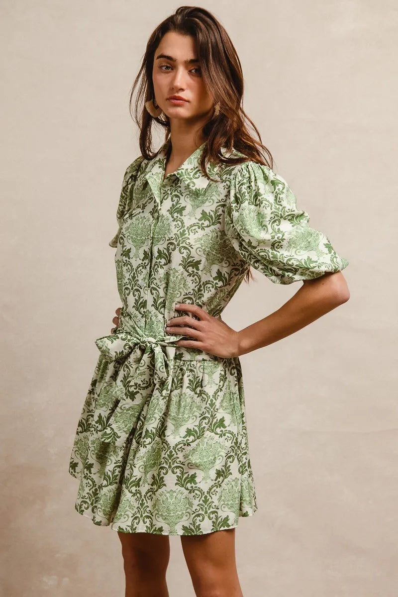 floral short sleeve mini dress Franny Short Bubble Sleeve Floral Print Mini Dress Pink LARGE