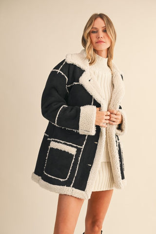 Suede And Sherpa Combo Pocketed Coat