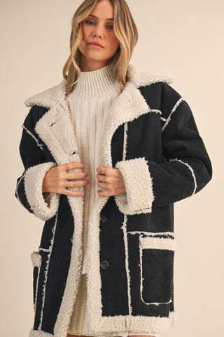 Suede And Sherpa Combo Pocketed Coat