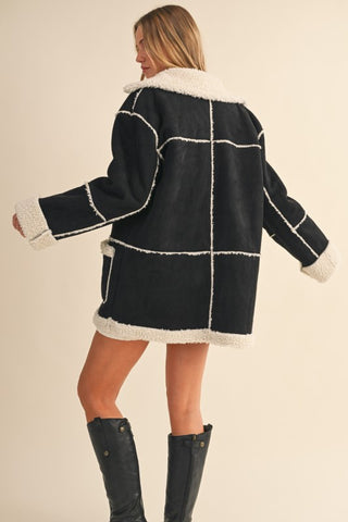 Suede And Sherpa Combo Pocketed Coat