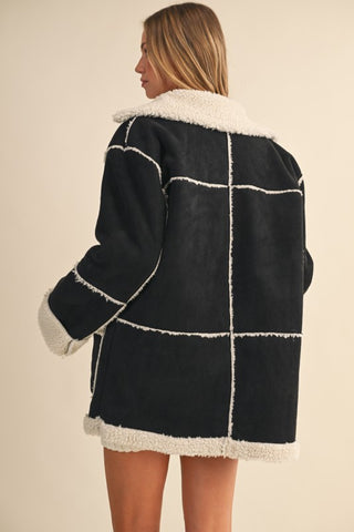 Suede And Sherpa Combo Pocketed Coat