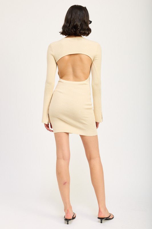 Back Cutout Long Sleeve Mini Dress MOD&SOUL - Contemporary Women's Clothing Back Cutout Long Sleeve Mini Dress MOD&SOUL - Contemporary Women's Clothing