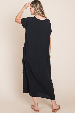 BOMBOM Round Neck Short Sleeve Midi Dress with Pockets - MOD&SOUL - Contemporary Women's Clothing
