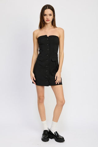 Button-Down Strapless Mini Dress - MOD&SOUL - Contemporary Women's Clothing