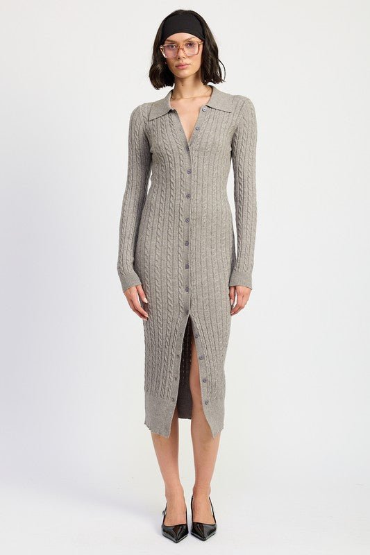 BUTTONED LONG SLEEVE CABLE KNIT DRESS MOD&SOUL - Contemporary Women's Clothing BUTTONED LONG SLEEVE CABLE KNIT DRESS MOD&SOUL - Contemporary Women's Clothing