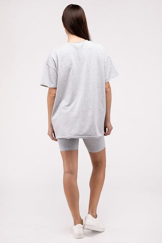 Cotton Round Neck Top & Biker Shorts Set - MOD&SOUL - Contemporary Women's Clothing