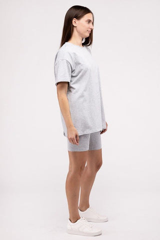 Cotton Round Neck Top & Biker Shorts Set - MOD&SOUL - Contemporary Women's Clothing