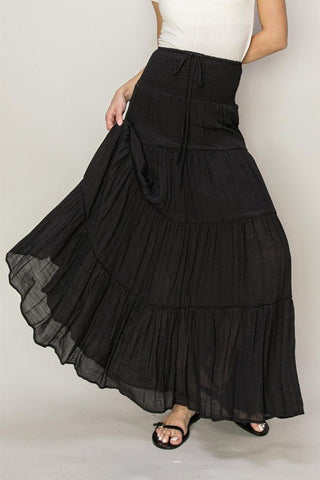 D-Drawstring Waist Tiered Maxi Skirt - MOD&SOUL - Contemporary Women's Clothing