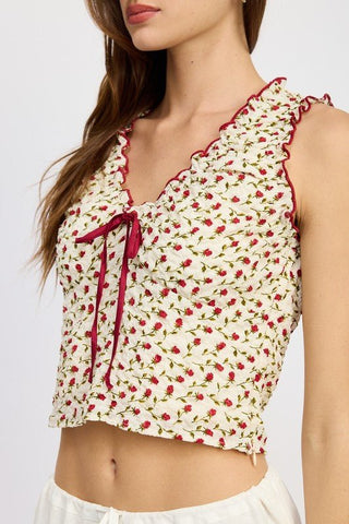 FLORAL RUCHED TOP WITH BOW DETAIL - MOD&SOUL - Contemporary Women's Clothing