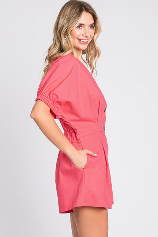 GeeGee Half Button V-Neck Linen Romper - MOD&SOUL - Contemporary Women's Clothing