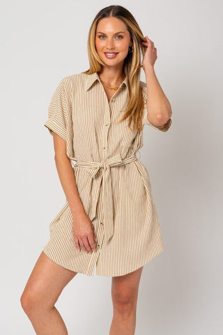 Half Sleeve Button Down Shirt Dress - MOD&SOUL - Contemporary Women's Clothing