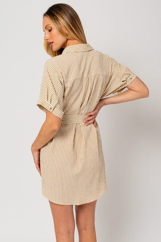 Half Sleeve Button Down Shirt Dress - MOD&SOUL - Contemporary Women's Clothing