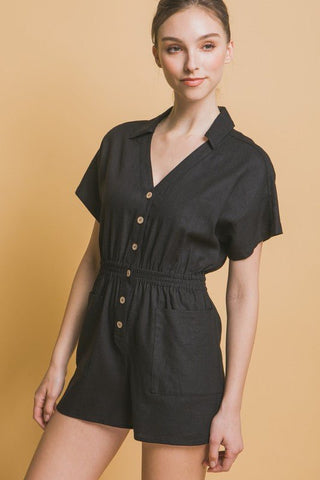 Linen Button Down Romper - MOD&SOUL - Contemporary Women's Clothing