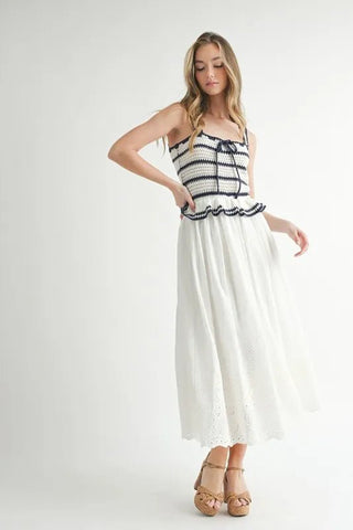 Crochet Stripe Knit Eyelet Mix Midi Dress MOD&SOUL - Contemporary Women's Clothing Crochet Stripe Knit Eyelet Mix Midi Dress MOD&SOUL - Contemporary Women's Clothing