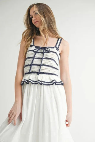 Crochet Stripe Knit Eyelet Mix Midi Dress MOD&SOUL - Contemporary Women's Clothing Crochet Stripe Knit Eyelet Mix Midi Dress MOD&SOUL - Contemporary Women's Clothing