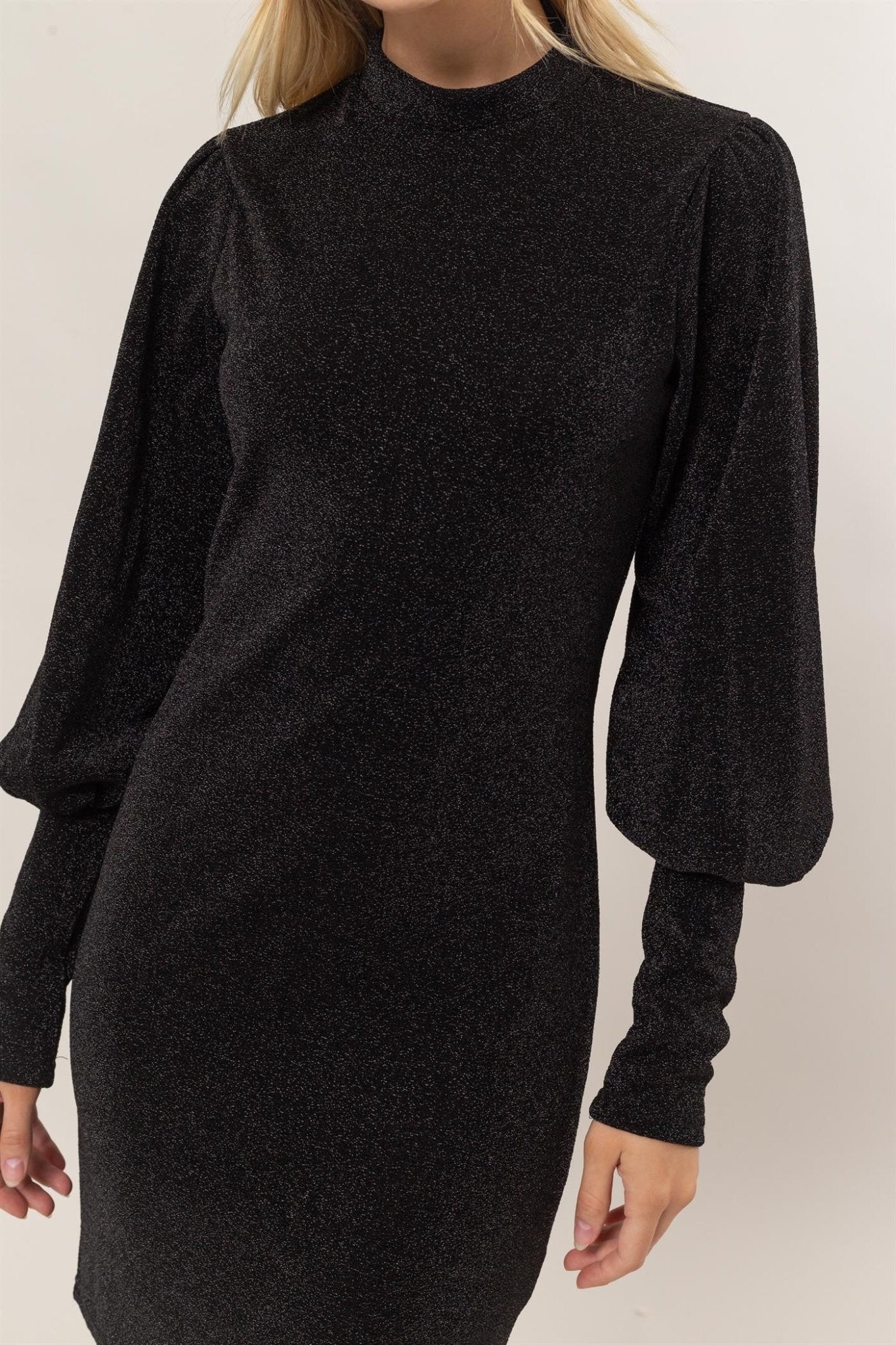 Metallic Mock Neck Mini Dress | Black Long Sleeve Mini Dress MOD&SOUL - Contemporary Women's Clothing Metallic Mock Neck Mini Dress | Black Long Sleeve Mini Dress MOD&SOUL - Contemporary Women's Clothing