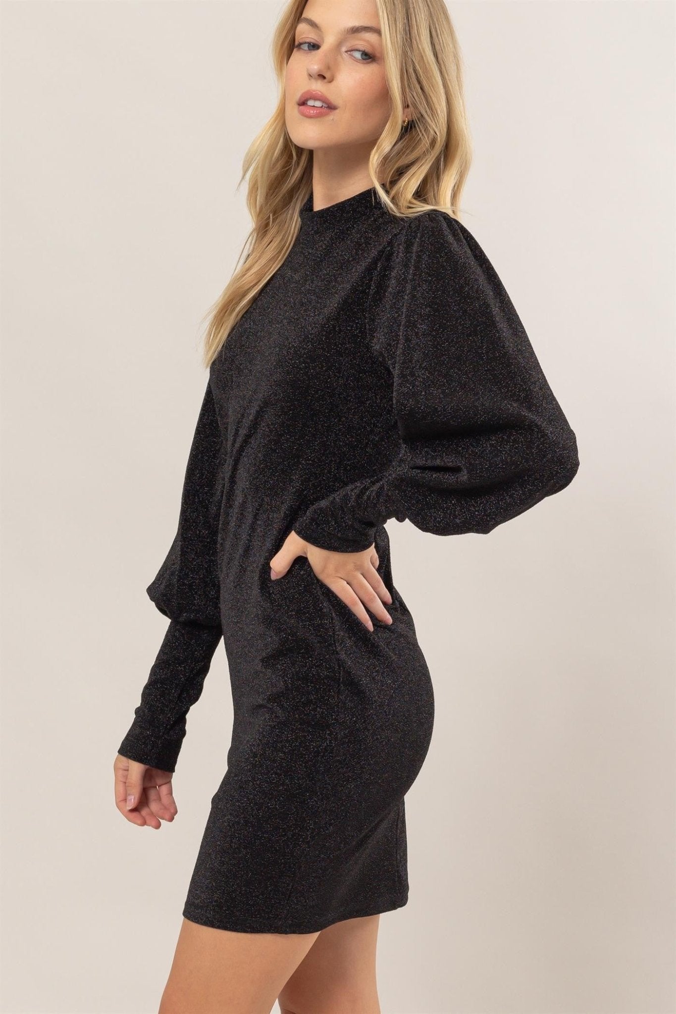 Metallic Mock Neck Mini Dress | Black Long Sleeve Mini Dress MOD&SOUL - Contemporary Women's Clothing Metallic Mock Neck Mini Dress | Black Long Sleeve Mini Dress MOD&SOUL - Contemporary Women's Clothing
