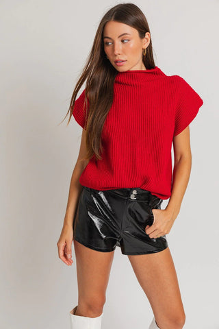 Red Power Shoulder Knit Top - MOD&SOUL - Contemporary Women's Clothing