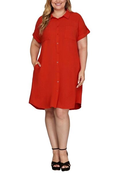 red shirt dress plus size Plus Size Red & White Striped Cotton Shirt Dress for Women