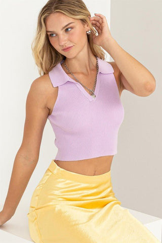 Sleeveless Collared Crop Knit Top - MOD&SOUL - Contemporary Women's Clothing