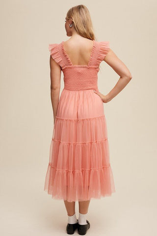 Smocked Ruffle Tiered Mesh Midi Maxi Dress - MOD&SOUL - Contemporary Women's Clothing
