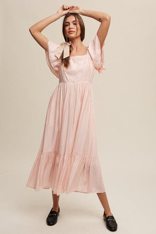 Square Neck Ruffled Short Sleeve Maxi Dress - MOD&SOUL - Contemporary Women's Clothing