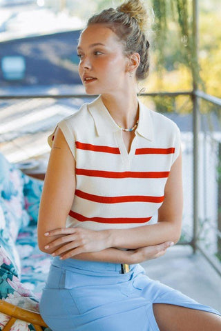 Striped Polo Top - MOD&SOUL - Contemporary Women's Clothing