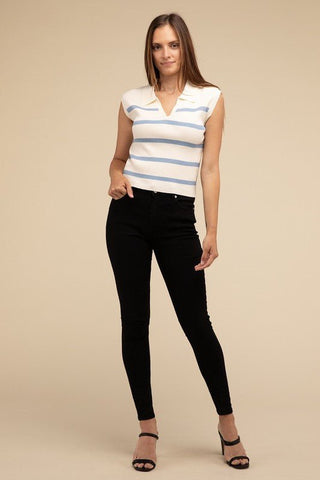 Striped Polo Top - MOD&SOUL - Contemporary Women's Clothing