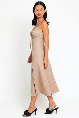 Tasha Apparel Flare Front Tie Front Slit Midi Dress - MOD&SOUL - Contemporary Women's Clothing