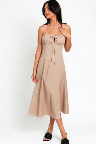Tasha Apparel Flare Front Tie Front Slit Midi Dress - MOD&SOUL - Contemporary Women's Clothing